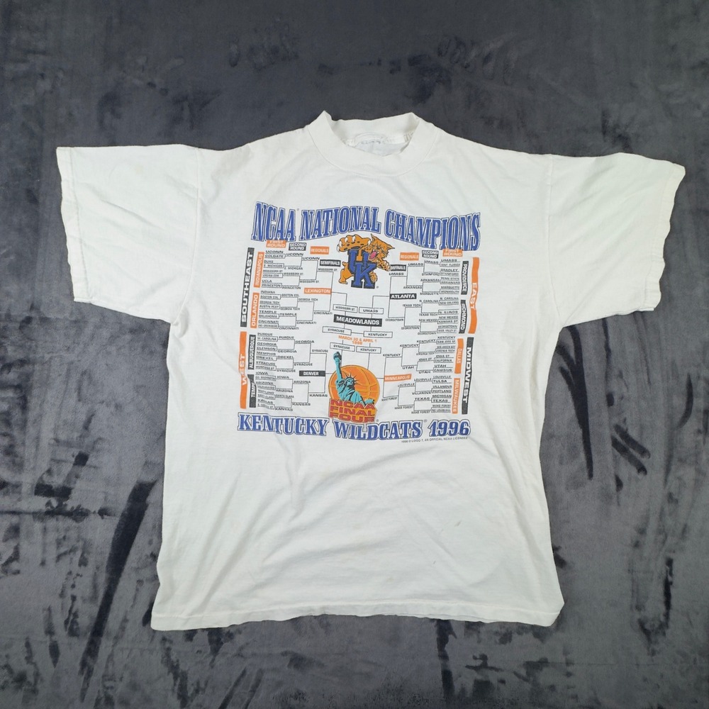 Vintage Logo 7 T-Shirt Mens XL White Kentucky Wildcats 1996 NCAA Champions